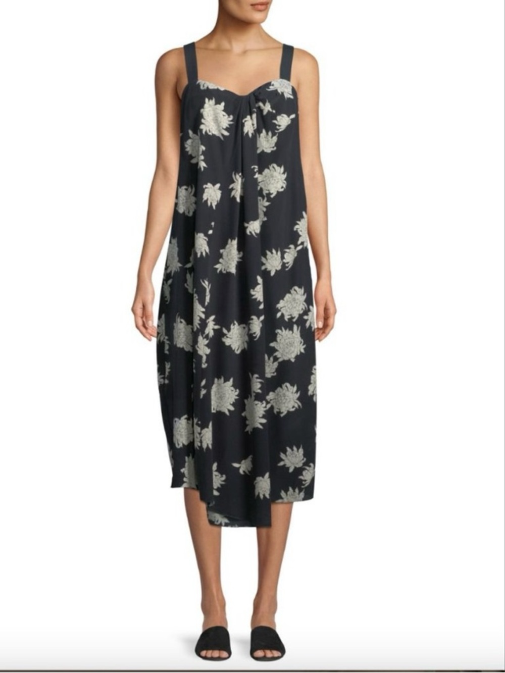 Vince Black Midi Dress with Cream Floral Print